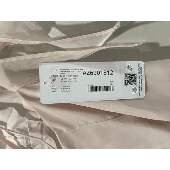 NWT Azazie x Barbie Sweetheart Pleated Chiffon Mermaid Dress Blushing Pink US A0 - Picture 8 of 8
